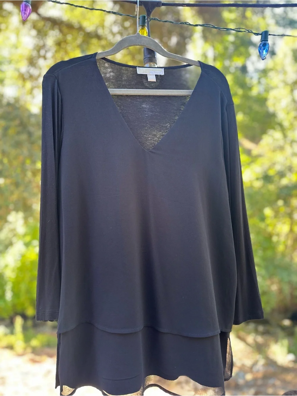 Michael Kors Black V-Neck Layered Tunic Top